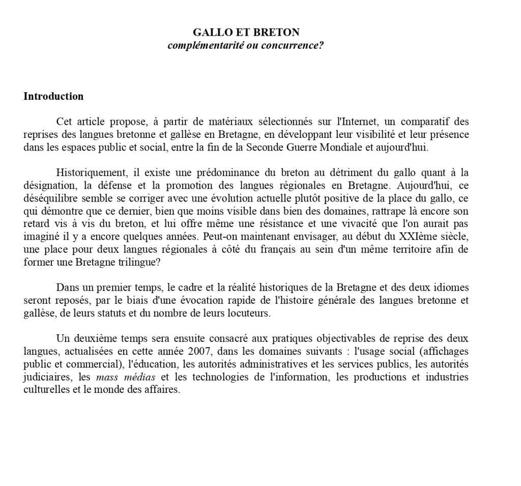 Etudes gallo breton - Studiadennoù gallaoueg-brezhoneg - Breton Studies